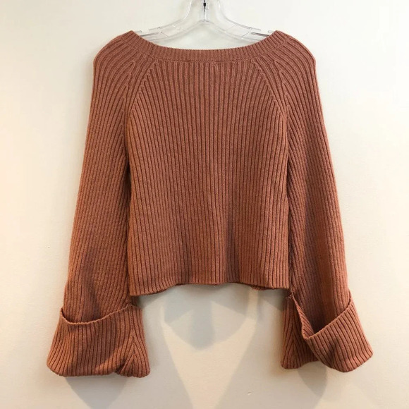 Tularosa Tan Wide Sleeve Scoop Neck Ribbed Preppy Trendy Sweater Small - Picture 8 of 8